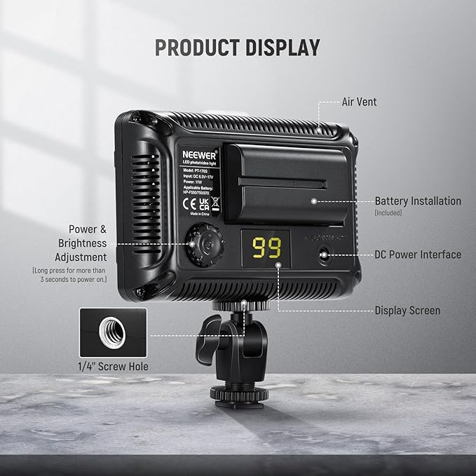 Neewer on Camera Video Light Photo Dimmable 176 LED Panel with 1/4" Thread for Canon, Nikon, Sony and Other DSLR Cameras, 5600K (Battery Not Included)