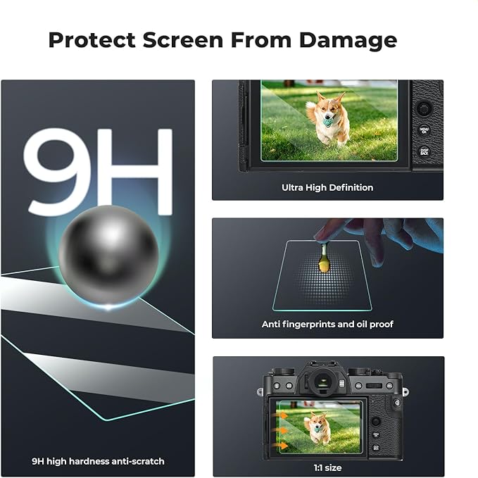 K&F CONCEPT 3 Pack Camera Screen Protector Compatible with Fujifilm XT30 XT30 II XS10 XT20 XT10 XE3 XF10 XT100 XA1 XA2, 0.3mm 9H Hardness Tempered Glass Cover Anti-Scratch Bubble-Free & Hot Shoe Cover