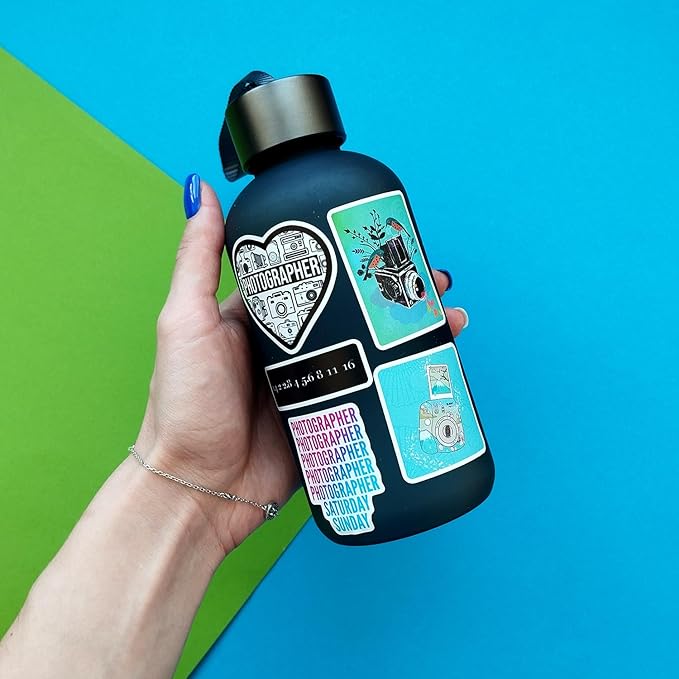 BulbaCraft 100Pcs Photography Stickers, Camera Stickers for Water Bottles, Laptop, Scrapbooking, Planners — Photographer Gifts Women, Camera Gifts for Photographers Women & Men