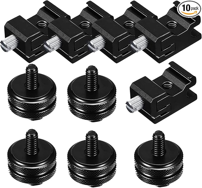 10pcs 1/4 Inch Cold Shoe Mount Adapter and Hot Shoe Flash Stand Adapter Kit for DSLR Camera Rig, Camera Flash Shoe Mounts for Light Tripod