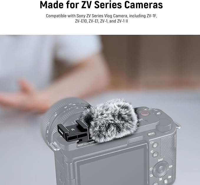 NEEWER CA133 Black Cold Shoe Wind Muff Compatible with Sony ZV-1F ZV-E10 ZV-1 ZV-E1 ZV1 II Vlog Cameras, Microphone Furry Windscreen with Cold Shoe Mount Adapter & Cleaning Cloth Accessories