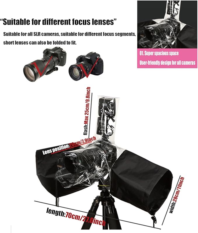 Professional DSLR Rain Cover - Waterproof Camera Cover for Canon Nikon Sony Fuji Cameras & More, Photography Essentials with Lens Protector(-20℃/-4℉ Non-Freezing)