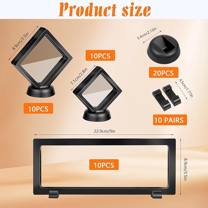 30 Pack 3D Floating Display Stand Floating Frame Display Case Coin Display Holder Transparent PE Jewelry Storage Box for Jewelry,Specimen,Medallions(Black)