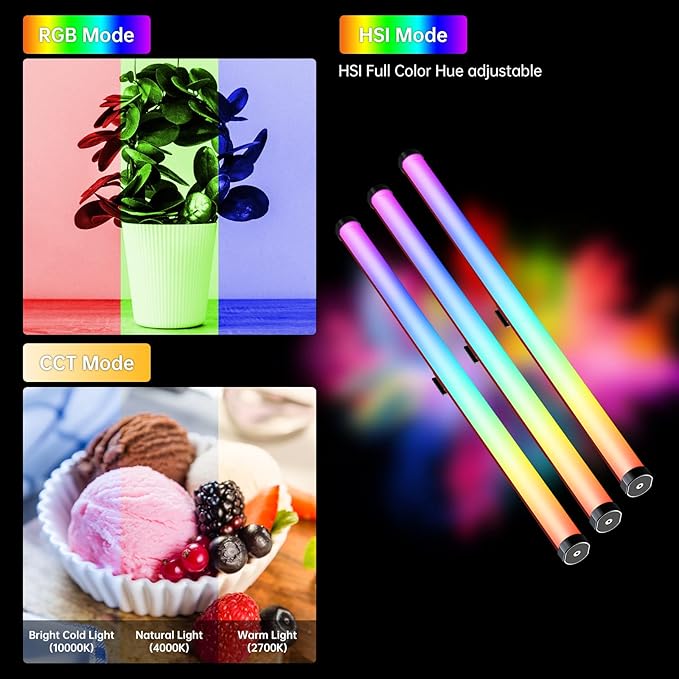 GVM BD45R LED Video Light - 45W Handheld Wand Light with 48" Full Color LED Tube, 2700-10000K Stick Light, APP/DMX Control, 12 Scene Effects, MESH Networking