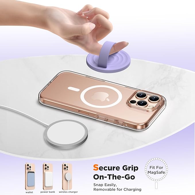 Magnetic Phone Grip Ring Holder, Liquid Silicone Magnet Cell Phone Grip Finger Loop, Compatible with Magsafe, Back of Phone for iPhone 17/16/15/14/13/12 Series, Lilac Purple