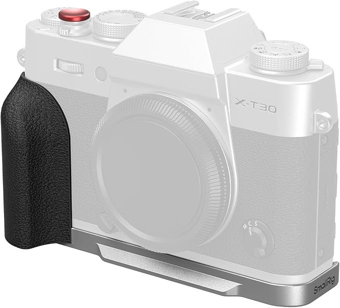 SMALLRIG X-T30 III/X-T30 II/X-T30 L-Shape Grip for FUJIFILM Camera, Built-in Quick Release Plate for Arca, 1/4"-20 Holes, Lightweight Ergonomic Silicone Handgrip,Shutter Button (Silver) - 5664