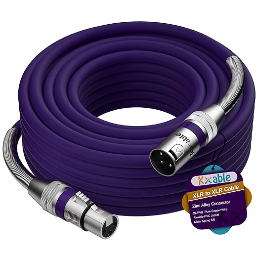 XLR Microphone Cable 40 FT, XLR Male to Female Balanced Mic Cable, 3-Pin Shielded Speaker Cord, Zinc Alloy Connectors, 22AWG Pure Copper, Metal Spring SR, Recording Studio, Podcast, Purple