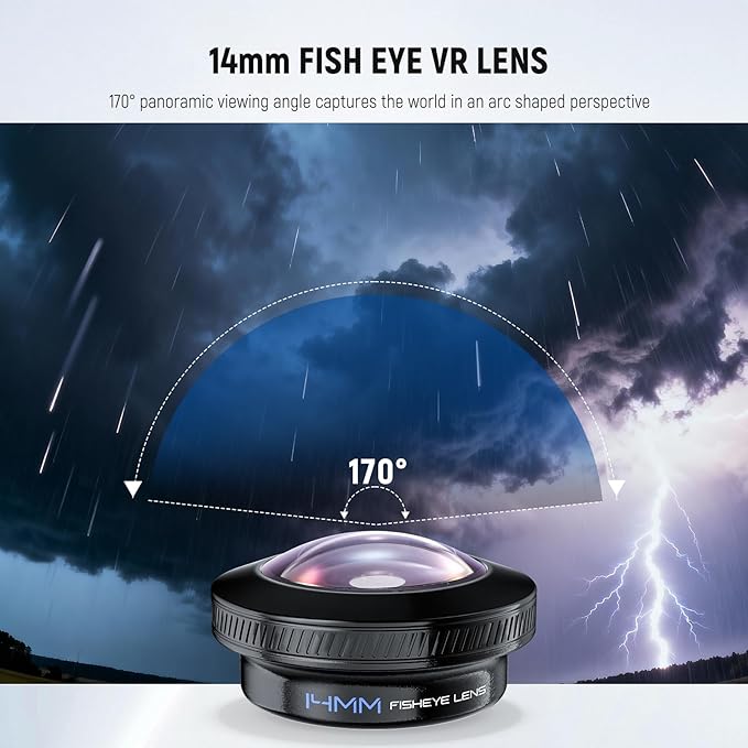 NEEWER 170° 14mm VR Fish Eye Lens with 17mm Threaded Lens Clip, Panoramic Fisheye for Live Streaming, Outdoor Landscape, Architecture, Compatible with iPhone 17 16 Pro Max Android S25 Ultra, LS-77
