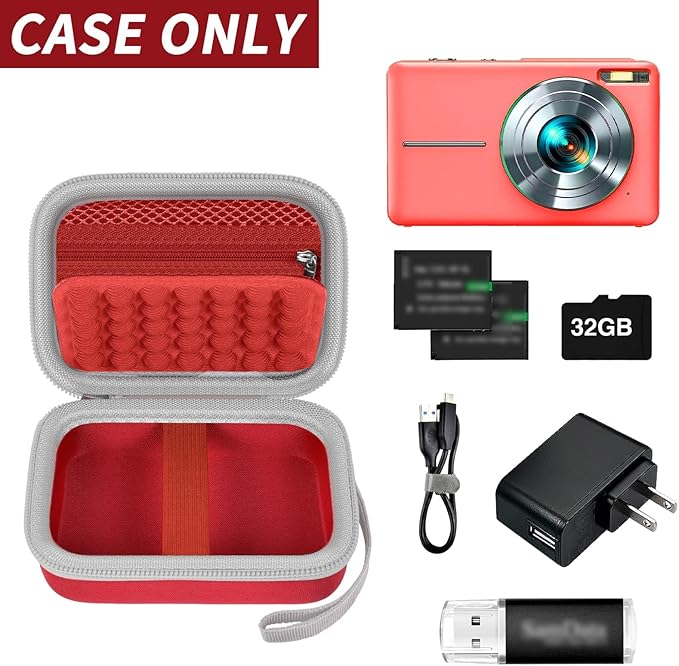 Digital Camera Case for CAMKORY/for Kodak Pixpro/for VAHOIALD/for Sony DSCW800 830/ for Canon PowerShot 180 190. Kids Vlogging Cameras Storage Holder for Accessories (Box Only)-Red