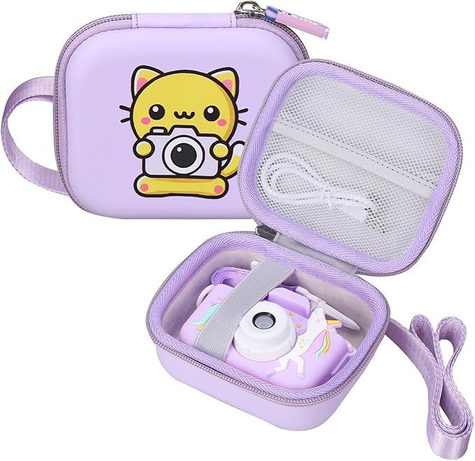 worfty Kids Camera Case Compatible with Seckton/Goopow/DITUPAN/YEEHAO/Hangrui/Masterbee/OUTUVAS/GKTZ Digital Video Camera Toys Camcorder Storage Holder Carrying - Purple Cat