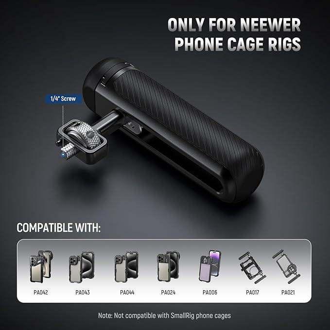 NEEWER 360° Rotatable Side/Top Handle with 1/4" Screw Anti Twist Pin Cold Shoe Nonslip Handgrip for NEEWER Phone Cage Video Rig Compatible with iPhone 16 15 Pro Max Samsung Galaxy S24 Ultra, PA046
