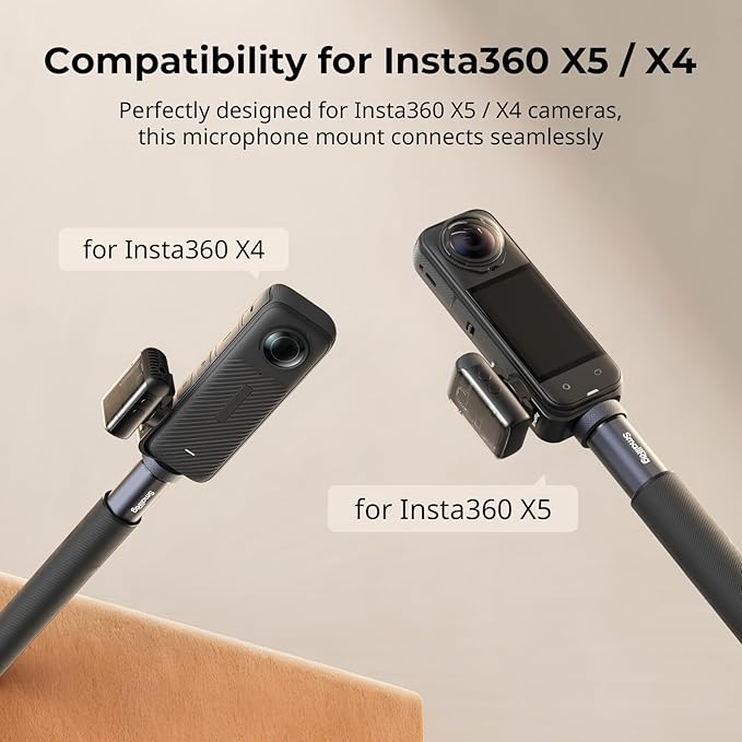 SMALLRIG Cold Shoe Mount 360° Adjustable for Insta360 X5 / X4 Accessories, Invisible Microphone Mount for DJI Mic 3 Transmitter, with 18.5mm Audio Adapter Cable - 5825