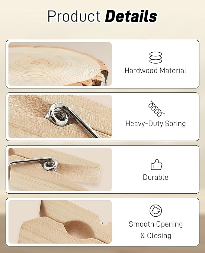 Gaahkai 200PCS 1.2" Picture Clips Wall Hanging with 328FT Photo String, Tiny Hanger Clothes Pins for Photos, Mini Clothespins Wooden for Baby Shower