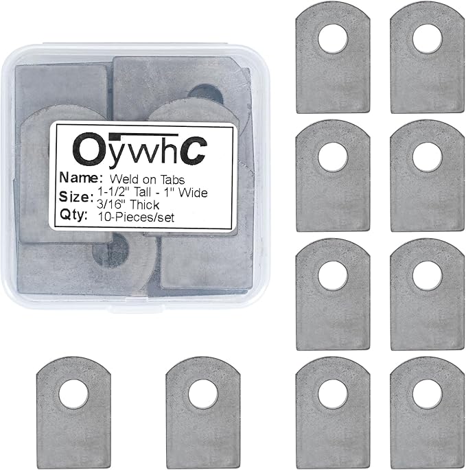 Weld on Tabs, Steel Shock Basic Weld Tab, Universal Weld on Tabs Flat Bottom Mount with a 3/8" Hole.1-1/2" Height, 1" Wide, 3/16" Thick Pack Of 10 Tabs Steel Mounting Bracket OywhC-1