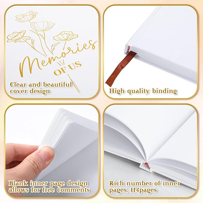 Colarr Hardcover Couples Scrapbook 144 Pages 8.7 x 8.7" Couples Photo Album Scrapbook Journal for 1 Year Wedding Memory Anniversary Photo Book Gift with 2 Markers(White,Memories of Us)