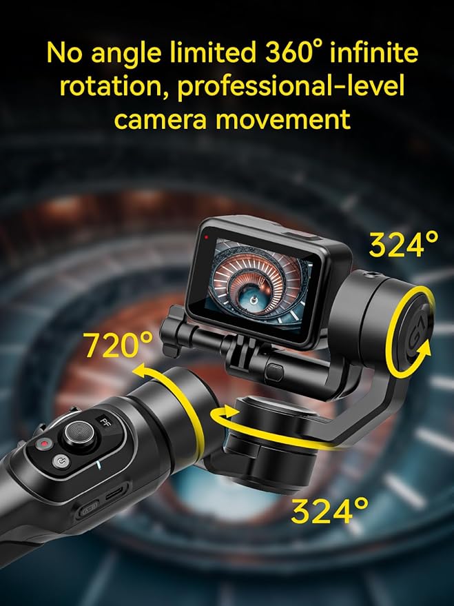 AOCHUAN Gimbal Stabilizer for Go Pro, Handheld Gimbal with 360° Rotation for Video Recording, 3-Axis Gimbal Stabilizer Compatible with Gopro Hero 12/11, Osmo Action, Insta360 ONE R,Sony RX0-Smart G1