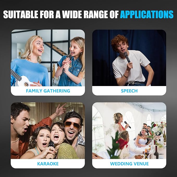Wireless Microphone, Professional Dual-Handheld Dynamic Wireless Microphone System With Rechargeable Receiver, 200 Feet, Plug And Play, Ideal For Presentations, Weddings, And Public Address Systems