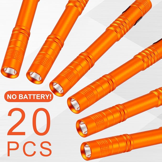 Hortsun 20 Pcs Mini Pen Light Flashlights Christmas Gifts for Men Pocket Flashlights Pen with Clip Small LED Handheld Slim Torches Without Battery(5.12 Inch,Orange)