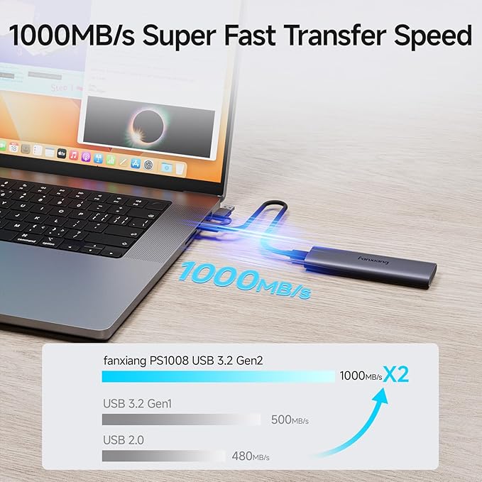 fanxiang 1TB External SSD - Portable SSD External Solid State Drive, 1000MB/s,USB 3.2 Gen2 Type-C, Aluminum Alloy, External Hard Drive for iPhone15/16/17,Android, Mac, Windows -PS1008NEW