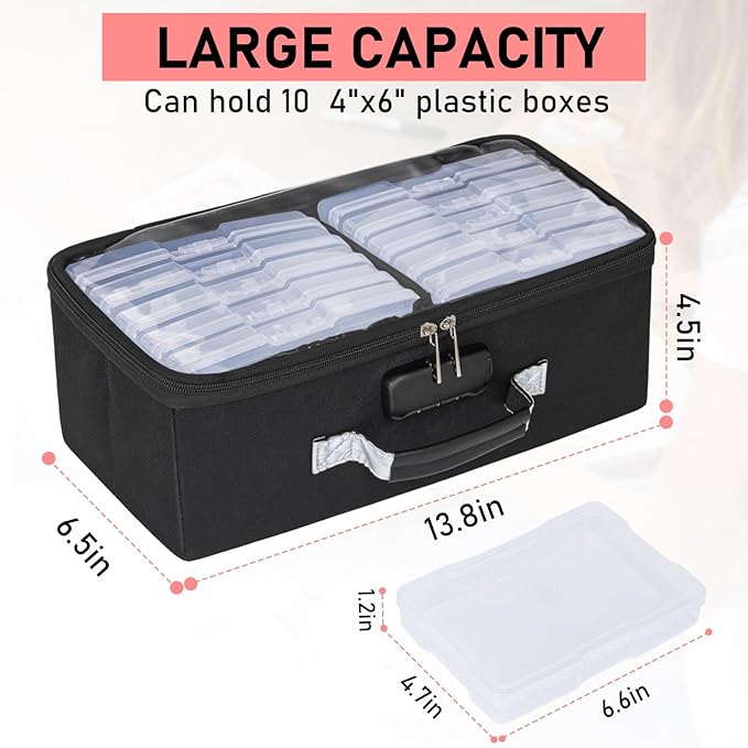 IBVIVIC Photo Storage Box with 10 Inner 4" x 6" Photo Case (Clear), Photo Box Organizer with Lock, Portable Photo Storage Containers with Transparent Cover