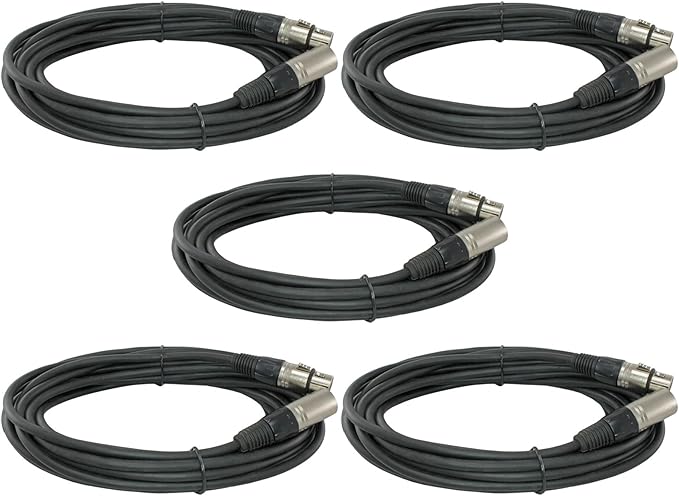 5-Pack 25 Ft Foot Feet XLR Male to Female 3pin Mic Audio Cord Microphone Extension Cable