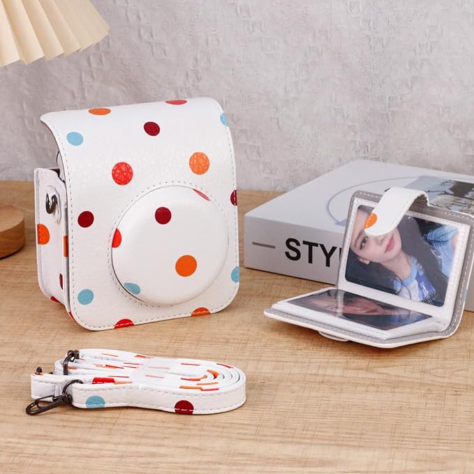 Frankmate Protective Case Compatible with Mini 12 11 9 8 Instant Film Camera with Accessory Pocket and Adjustable Strap (Polka Dot)