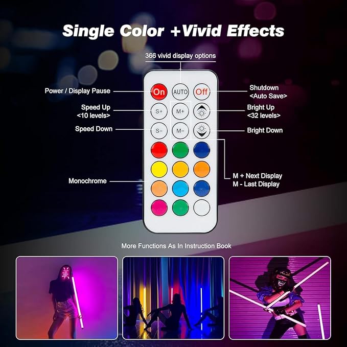 Handheld RGB Color LED Video Lights with Tripods, Rechargeable with Remote Control of Static Color and 366 Vivid Effects for Mood Creation, Light Painting, Living Room, Stage, Party, Fashion Show