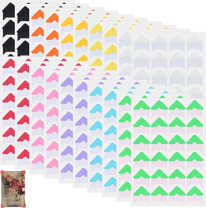 480pcs Scrapbook Photo Corners, Self-Adhesive Photo Corners for Scrapbooking, Scrapbook Photos Corner Stickers for Albums, DIY Craft, Memory Book, 10 Colors