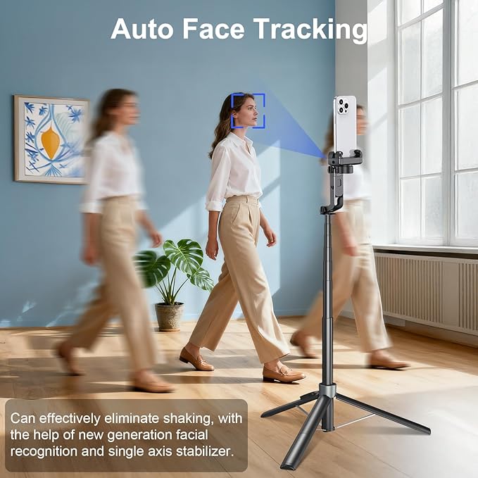 Gimbal Stabilizer for iPhone and Android, Auto Face Tracking Tripod 360 Rotation, Selfie Stick with Gimbal Stabilizer, 71” Phone Stabilizer with Remote Control & Light for Vlog Video Recording