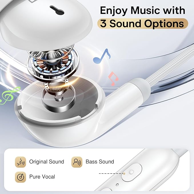 Wired Earbuds 3 EQ Mode USB C Headphones HiFi Bass Sound Type C Earphones Corded USBC Plug in Ear Buds for iPhone 17 Air 16 Pro Max 15 for Samsung/Galaxy S26 S25 S24 for Google/Pixel 10 9 8 White