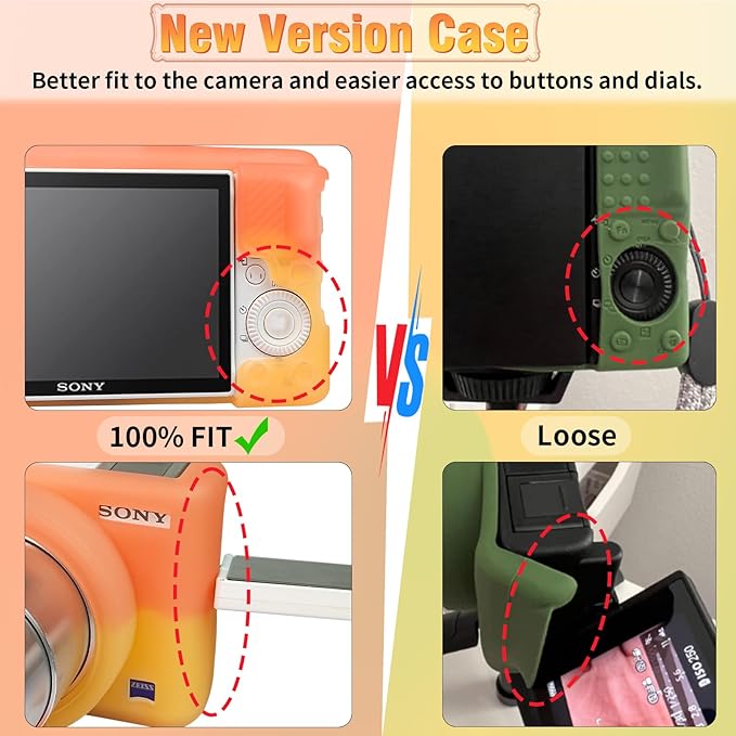 Easy Hood Camera Case for Sony ZV-1, Soft Silicone Cover Camera Sleeve Body Skin Protective Case with Removable Lens Cap for Sony ZV1 Digital Camera, Red Orange