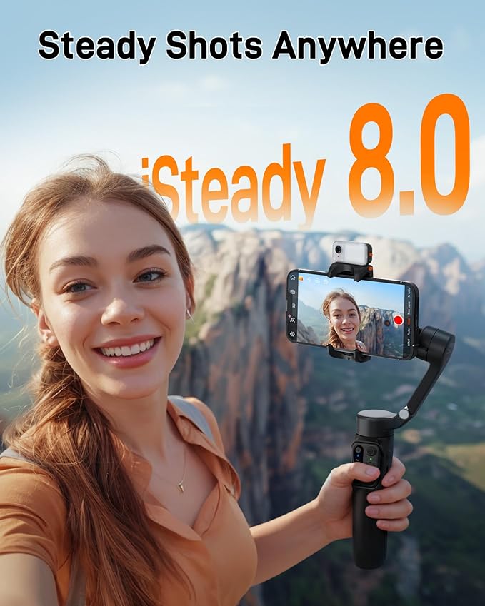 hohem iSteady V3 Gimbal Stabilizer for iPhone, 3-Axis Phone Gimbal, Magnetic AI Tracker, Built-in Extendable Rod & Tripod, Detachable Remote Control, Gimbal Stabilizer for Travel, Vlog, TikTok