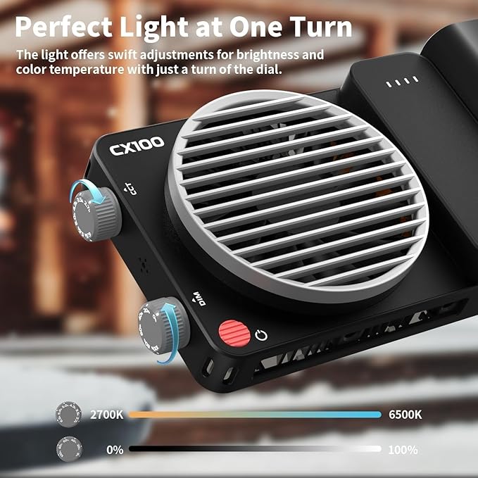 ZHIYUN CINEPEER CX100 100W LED Video Light, Built-in 4500mAh Battery COB Portable Photography Light Bi-Color 2700K~6500K CRI 96+ TLCI 97+ Continuous Output Lighting