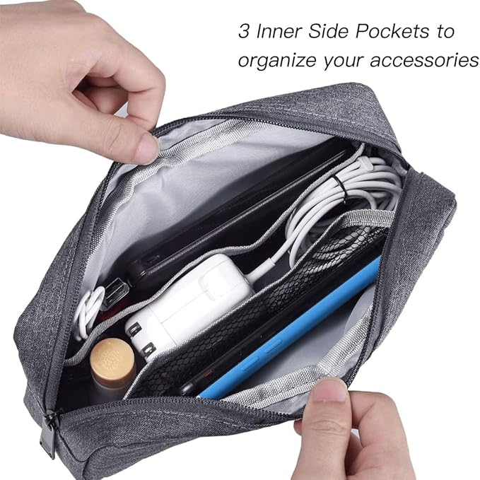 Travel Electronic Organizer Pouch Bag, Waterproof Portable Electronic Accessories Storage Multifunctional Case for USB, Cable, Cord, Charger, Phone, Power Bank, Earphone (Big-Dark Gray)