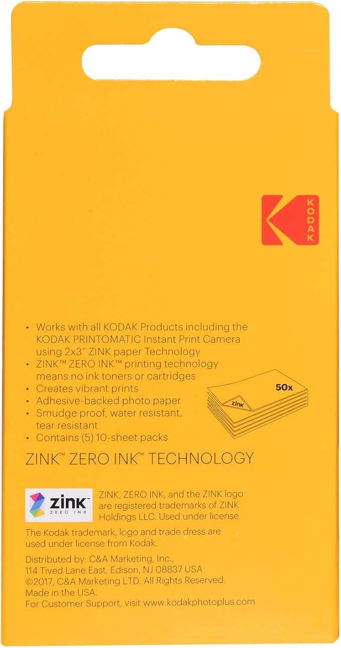 KODAK ROD-Z2X350 2''x3''Premium Zink Photo Paper 50 Sheets Compatible PRINTOMATIC