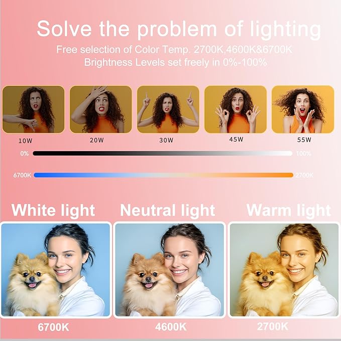 55W18 45cm Ring Light Kit [New Version] 6700K Dimmable LEDRinglightTripod Stand Dual Phone Holder for iPhone Selfie Makeup LashTattoo Studio Lighting Painting,Photo Video Recording (Pink)