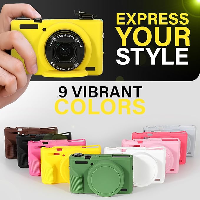 STSEETOP Camera Case for Canon PowerShot G7X Mark III - Protective Silicone DSLR Skin with Lens Cover, Detachable Cage, Shockproof, Dustproof (Yellow)