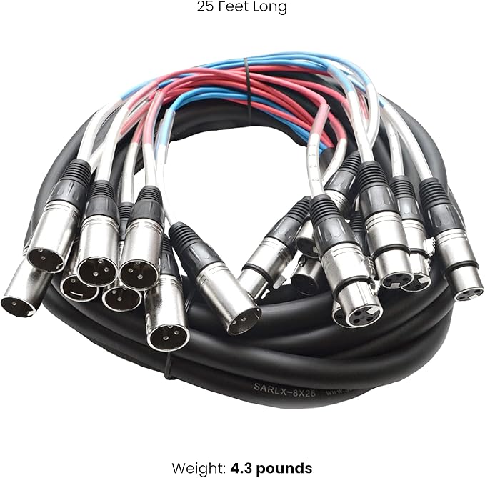 Seismic Audio SARLX-8x25 25-Feet 8-Channel XLR Snake Cable for Live, Recording, Studios, Gigs