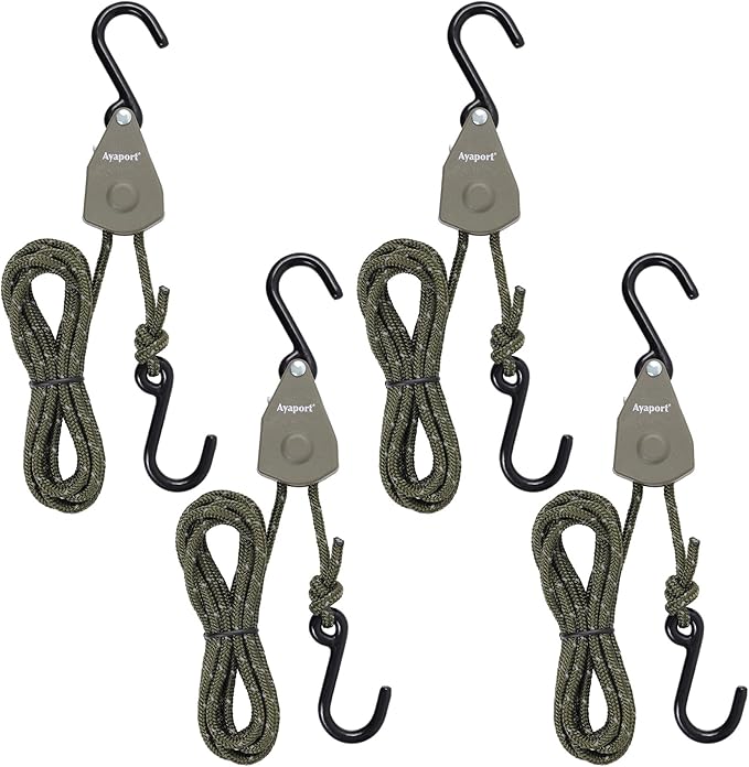Ayaport Kayak Rope Tie Down 6ft Olive Drab Ratchet Straps Bow and Stern Ratcheting Tie Downs Rope Hanger Kayak and Canoe Accessories