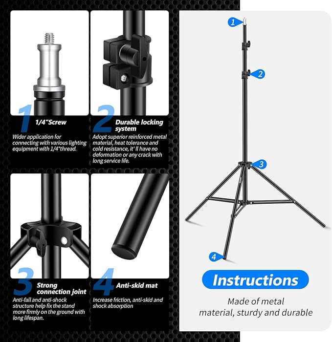 Neewer Photography Light Stand, 3-6.6ft/92-200cm Adjustable Sturdy Tripod Stand for Reflectors, Softboxes, Lights, Umbrellas, Load Capacity: 17.6lb/8kg