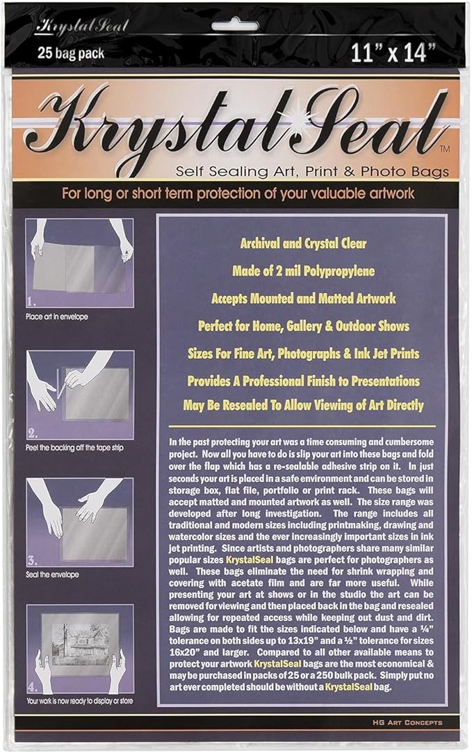 Creative Mark Krystal Seal ATC Art and Photo Bags - Archival Polyethylene Sealing Bags for Paintings, Artwork and Photo Storage - 11 x 14- Pack of 25