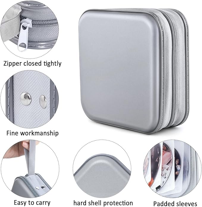 Bivisen CD Case, DVD Case Wallet Holder Binder 48 Capacity CD/DVD Cases Storage Holder Binder Organizer Wallet Book for Car Home Travel (Silver)