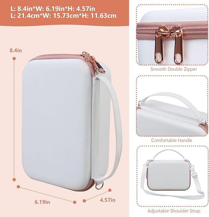Hard Travel Case for Sony ZV-1F / ZV-1 / ZV-1 II Digital Camera, Protective Cases Bag Fits Vlogger Accessory Kit Tripod and Microphone, Extra Zipper Pocket fit Battery Charger, White Rose Gold
