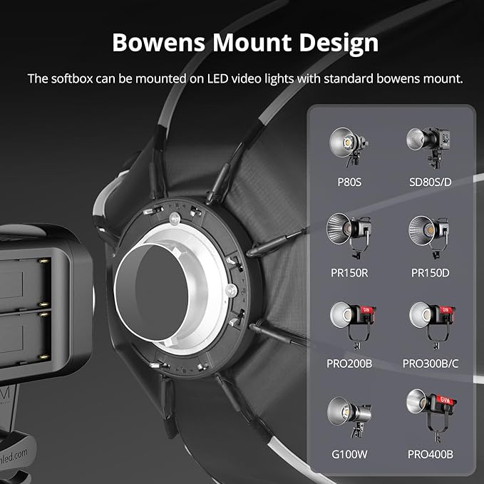 GVM 25.6inch/65cm Octagonal Softbox, Quick Release Bowens Mount Softbox with Diffusers/Honeycomb Grid/Carrying Bag, Light Dome Compatible with LED Video Light/Spotlight/Flash for Photography Studio