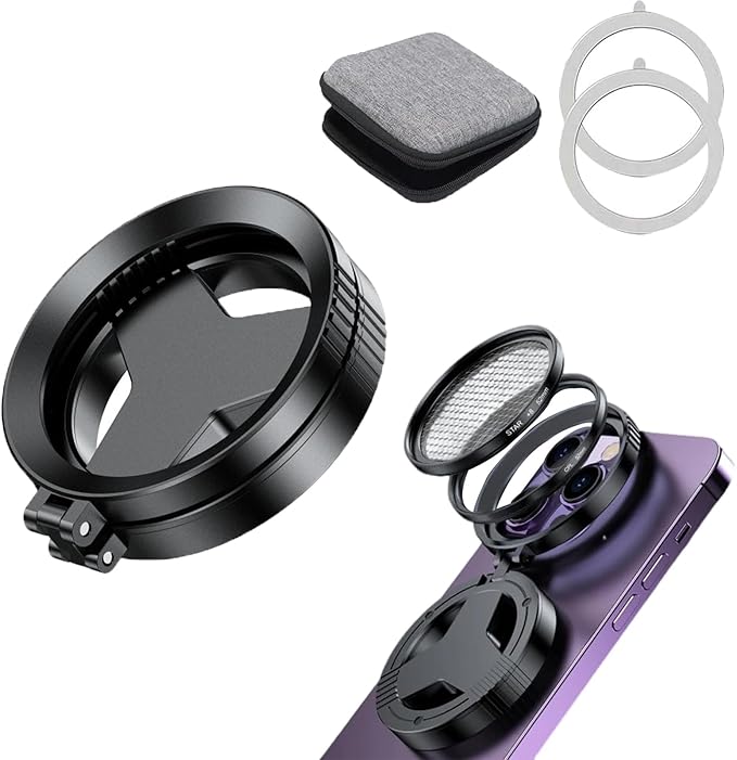 Magnetic Cpl Filter for iPhone, Anti-Glare Magnetic Phone Filter - 52mm Rotatable Polarizing Lens, Quick Mount Phone Camera Attachment, Reduces Reflections Enhances Colors