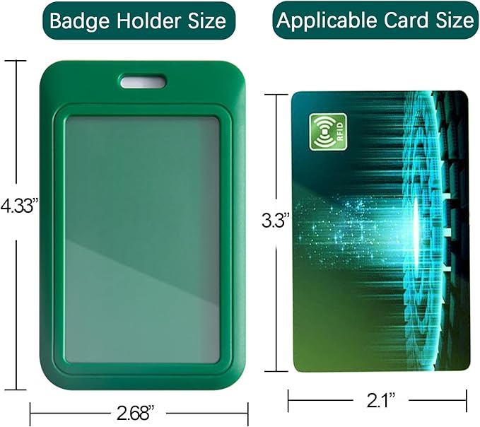 Larpur Sliding Badge Holders, 2 Pack Hard Plastic Card Case Holders with Clear ID Window, Vertical ID Badge Case for Teachers, Students, Employees, Dark Green