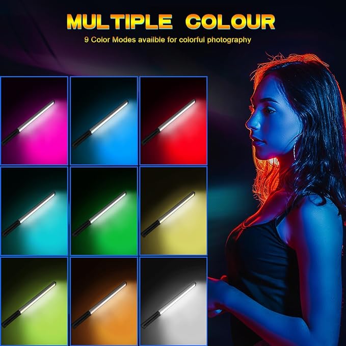 Hagibis RGB Photography Light Wand, Handheld LED Video Light 9 Colors, with Built-in Rechargable Battery and Remote Control, 1000 Lumens Adjustable 3200K-5600K