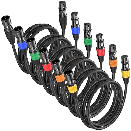 XLR Cables, Microphone Cable 10ft 6 Pack, Gold-Plated 3-pin XLR Speaker Cables Male to Female Balanced Mic Cable for Microphones, Stage Lighting, Speaker Systems and More