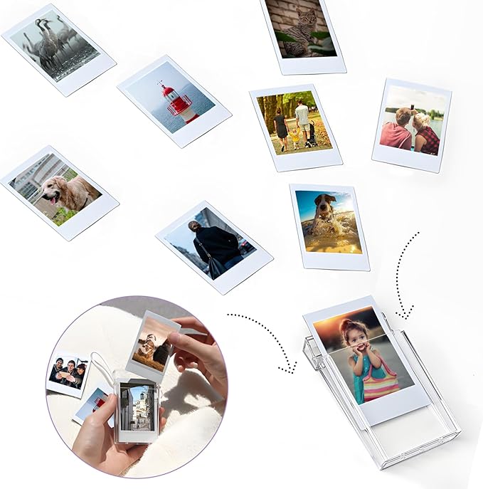 2 Pack 2x3 Mini Photo Case, Picture Holder Storage Box Fits for 3 inch Photo Organizer, Clear Small Film Holder with 5 Sheet Cute Sticker, Photo Protective Case with Wrist Lanyard for Travel