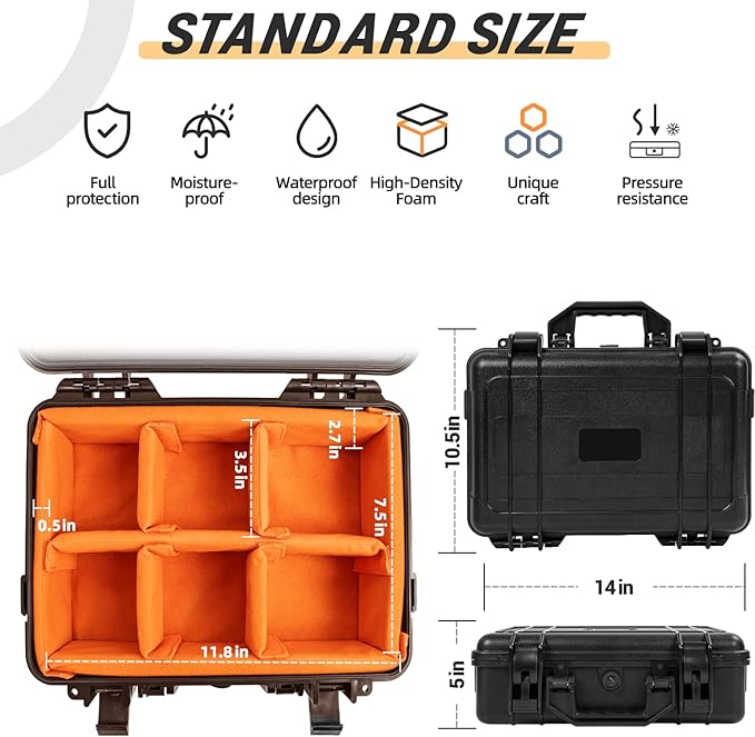 GYXZ Protective Camera Case 11.8 X 7.5 X 4.3 Inch Shockproof Water-resistant with Adjustable Dividers (Can hold cameras, pistols, gear, equipment)